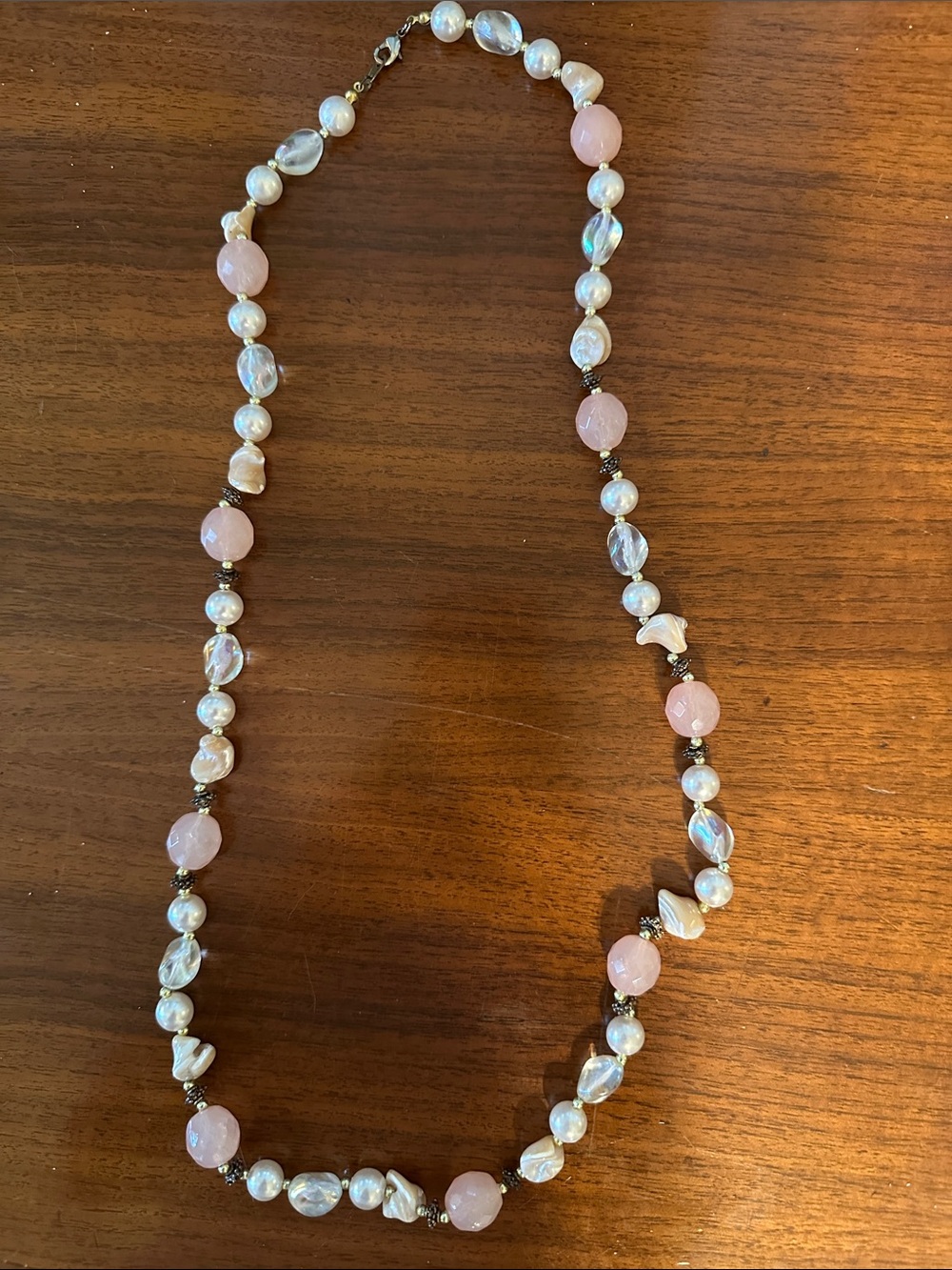 Pink Faceted Stone & Faux Pearl Bead Long Necklace - Picture 3 of 5